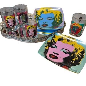 Andy Warhol Marilyn 8 Piece Cocktail Set 4 Glasses & 4 Melamine Square Plates